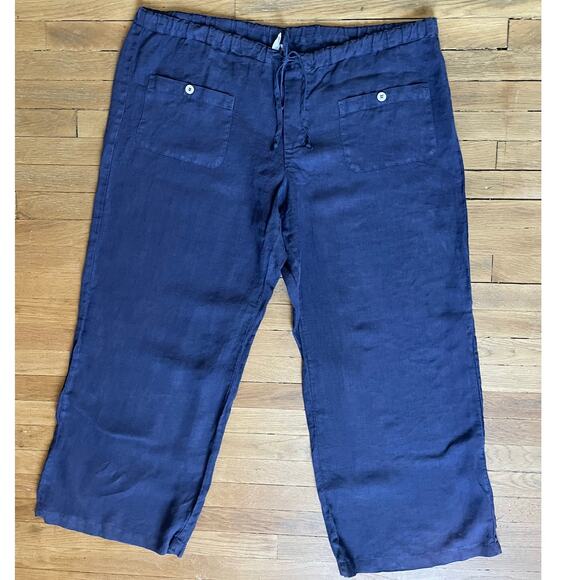 Vintage 90s allen allen Linen Drawstring Pants in Blue Size 1X - Picture 1 of 4